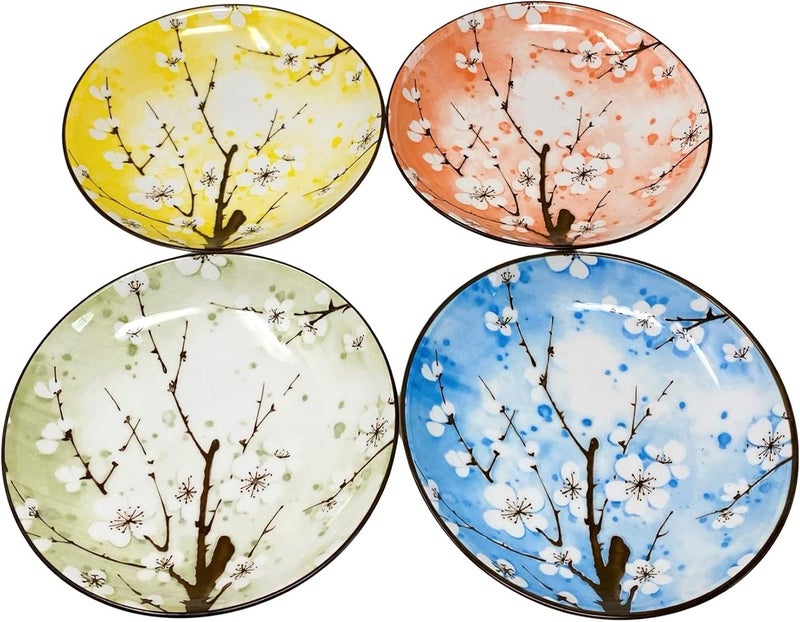 TJ Global Set of 4 Japanese Pottery Ceramic 7 Inch Plates for Any Meal and Any Dish Japanese Dinnerware and Tableware Comes in Assorted Colors with Cherry Blossom Design - Image 2