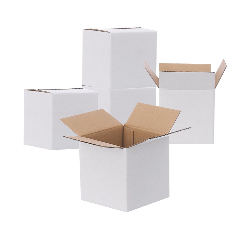 FARRAY Shipping Boxes 4x4x4 inches Inner Size 30 Pack Sturdy Kraft Corrugated Small Cardboard Boxes for Mailing Packing White