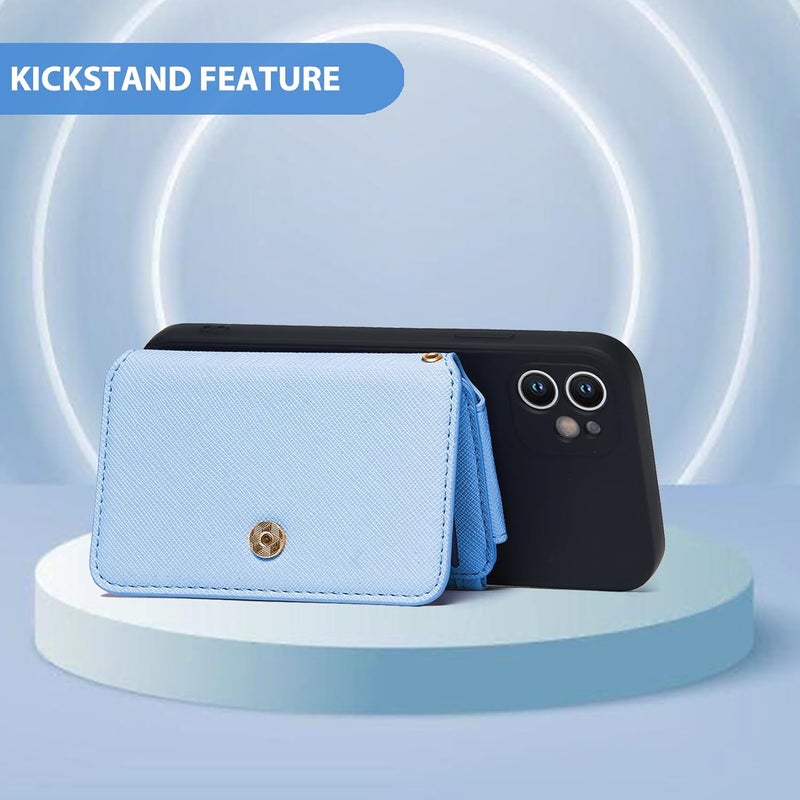 M-Plateau محفظة هاتف مانعة لتقنية RFID مصنوعة من الجلد، حامل بطاقات ملصق على غلاف الهاتف، حامل بطاقة ائتمان قابل للتوصيل للهاتف (متوافق مع معظم الهواتف الذكية) (أزرق سماوي) - Image 5