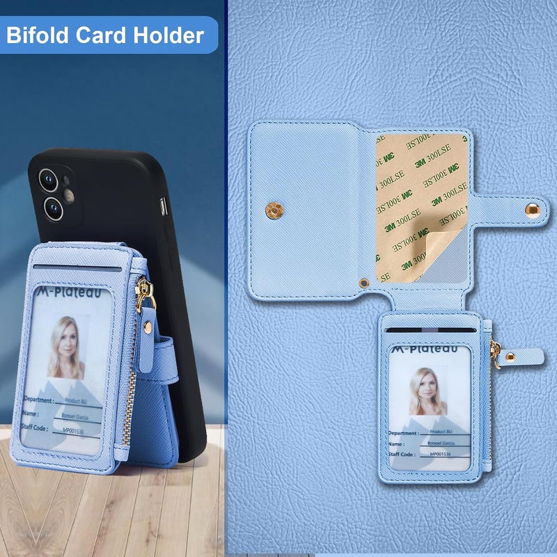 M-Plateau محفظة هاتف مانعة لتقنية RFID مصنوعة من الجلد، حامل بطاقات ملصق على غلاف الهاتف، حامل بطاقة ائتمان قابل للتوصيل للهاتف (متوافق مع معظم الهواتف الذكية) (أزرق سماوي) - Image 4