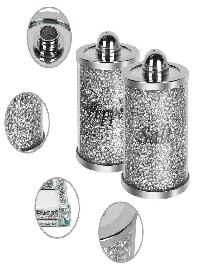 TOPSKY Crystal Salt and Pepper Shakers Set with Tray,Sparkly Crystal Crushed Diamond House Decor for Kitchen,Bling Salt Pepper Jar Container Pot for Countertop,saleros para cocina elegantes,Silver - Image 3