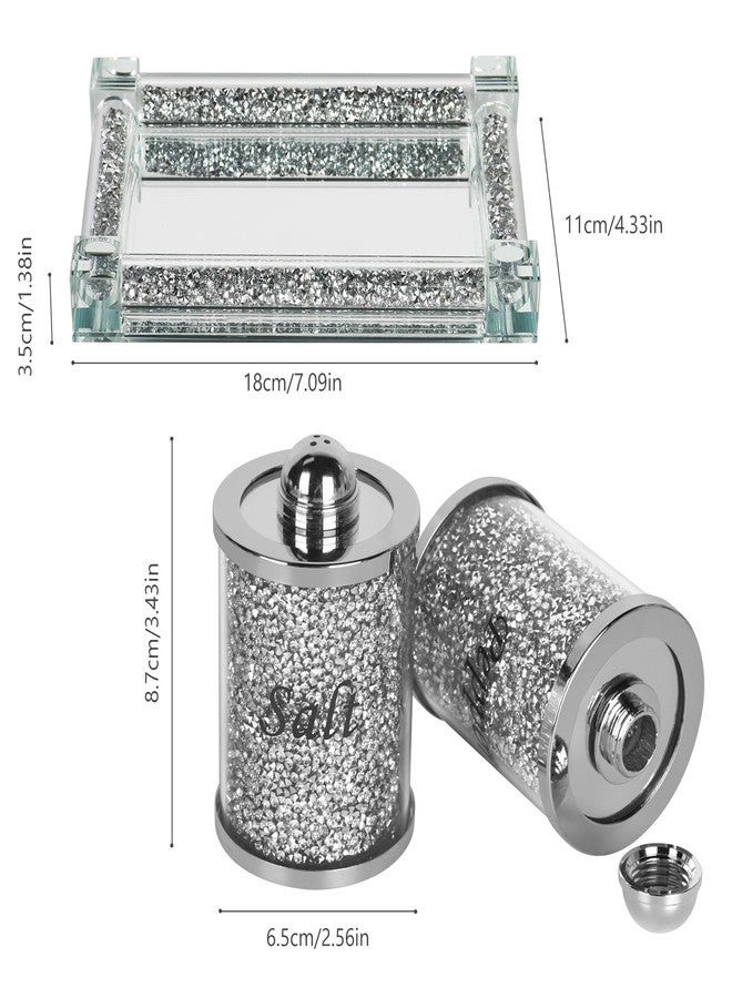 TOPSKY Crystal Salt and Pepper Shakers Set with Tray,Sparkly Crystal Crushed Diamond House Decor for Kitchen,Bling Salt Pepper Jar Container Pot for Countertop,saleros para cocina elegantes,Silver - Image 4