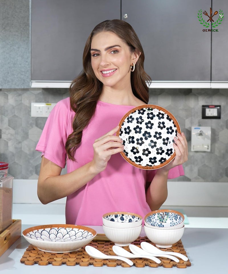 Olwick 6 Piece Ceramic Bowls And Plates Set For Cereal Soup Pasta Oatmeal Salad And Rice Microwave And Dishwasher Safe Beautiful Gift Box Packed 4Bowls 2Plate 250 Ml - Image 4