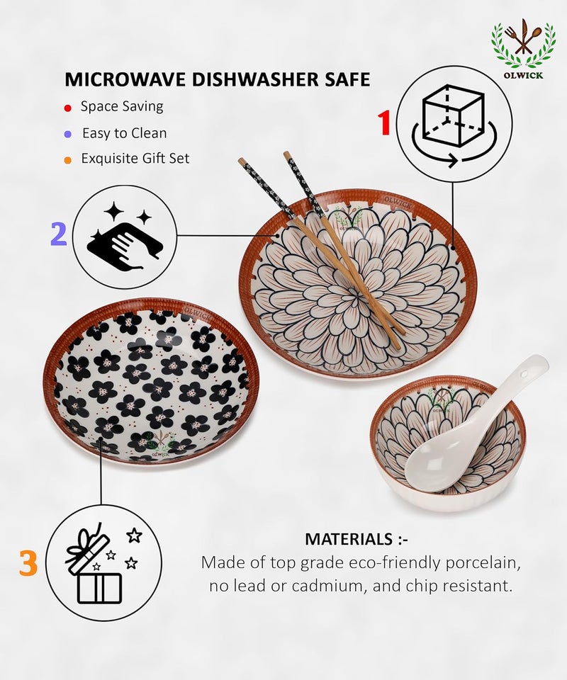 Olwick 6 Piece Ceramic Bowls And Plates Set For Cereal Soup Pasta Oatmeal Salad And Rice Microwave And Dishwasher Safe Beautiful Gift Box Packed 4Bowls 2Plate 250 Ml - Image 3