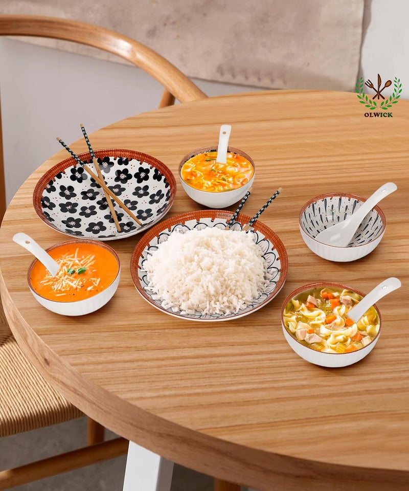 Olwick 6 Piece Ceramic Bowls And Plates Set For Cereal Soup Pasta Oatmeal Salad And Rice Microwave And Dishwasher Safe Beautiful Gift Box Packed 4Bowls 2Plate 250 Ml - Image 2