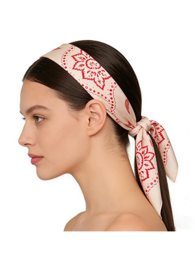 Wuliim 27.5” Satin Scarf - Super Soft & Lightweight Silky Head Bandanas, Versatile Fashion Scarf for Women Hair Wrap Handbags, White+red, Standard - Image 4