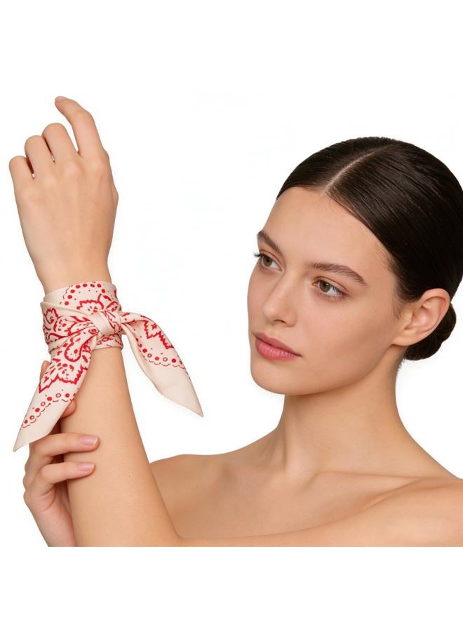 Wuliim 27.5” Satin Scarf - Super Soft & Lightweight Silky Head Bandanas, Versatile Fashion Scarf for Women Hair Wrap Handbags, White+red, Standard - Image 5