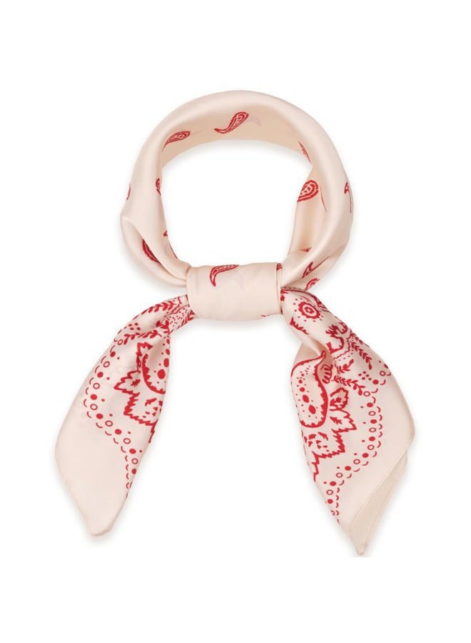 Wuliim 27.5” Satin Scarf - Super Soft & Lightweight Silky Head Bandanas, Versatile Fashion Scarf for Women Hair Wrap Handbags, White+red, Standard - Image 1