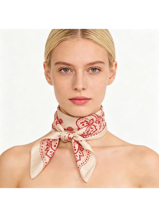 Wuliim 27.5” Satin Scarf - Super Soft & Lightweight Silky Head Bandanas, Versatile Fashion Scarf for Women Hair Wrap Handbags, White+red, Standard - Image 2