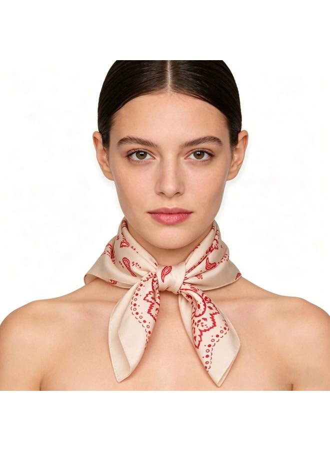 Wuliim 27.5” Satin Scarf - Super Soft & Lightweight Silky Head Bandanas, Versatile Fashion Scarf for Women Hair Wrap Handbags, White+red, Standard - Image 3