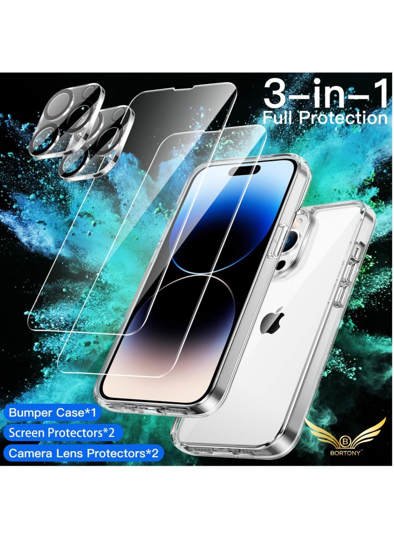 Captaintech iPhone 15 Pro Case 6.1 Inch 2 Pack Screen Protector 2 Pack Camera Lens Protector Full Coverage Tempered Glass Film Non Yellowing Shockproof Protective Cover Clear - Image 2