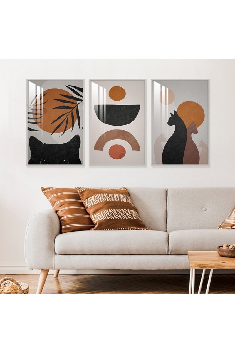 ماركتنا ثلاث لوحات جدارية خشبية بتصميم فني بوهيمي مع إطار وطبقة أكريليك شفافة. - Image 1