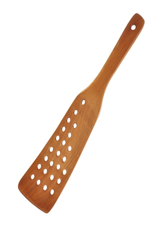 SHOWERORO 24-Hole Wooden Frying Spatula for Non-Stick Pans Slotted Cooking Tool Ideal for Home and Restaurant Use - Image 1
