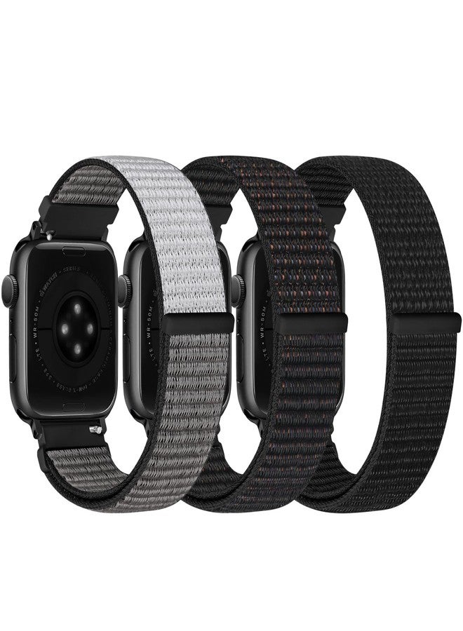 Bcuckood Nylon Sport Bands Compatible with Apple Watch Band 49mm 46mm 45mm 44mm 42mm, Women Men Adjustable Sport Solo Loop Bands for iWatch Series 10 9 8 7 6 5 4 3 SE2 SE Ultra 2 1, 3 Pack - Image 2