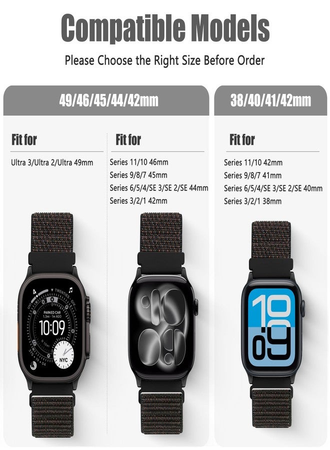 Bcuckood Nylon Sport Bands Compatible with Apple Watch Band 49mm 46mm 45mm 44mm 42mm, Women Men Adjustable Sport Solo Loop Bands for iWatch Series 10 9 8 7 6 5 4 3 SE2 SE Ultra 2 1, 3 Pack - Image 4