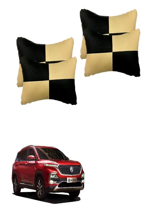 AdroitZ Beige Universal Neck Rest Pillow Faux Leather Material in Check Design for All Cars (Pair of 2)_160 - Image 1