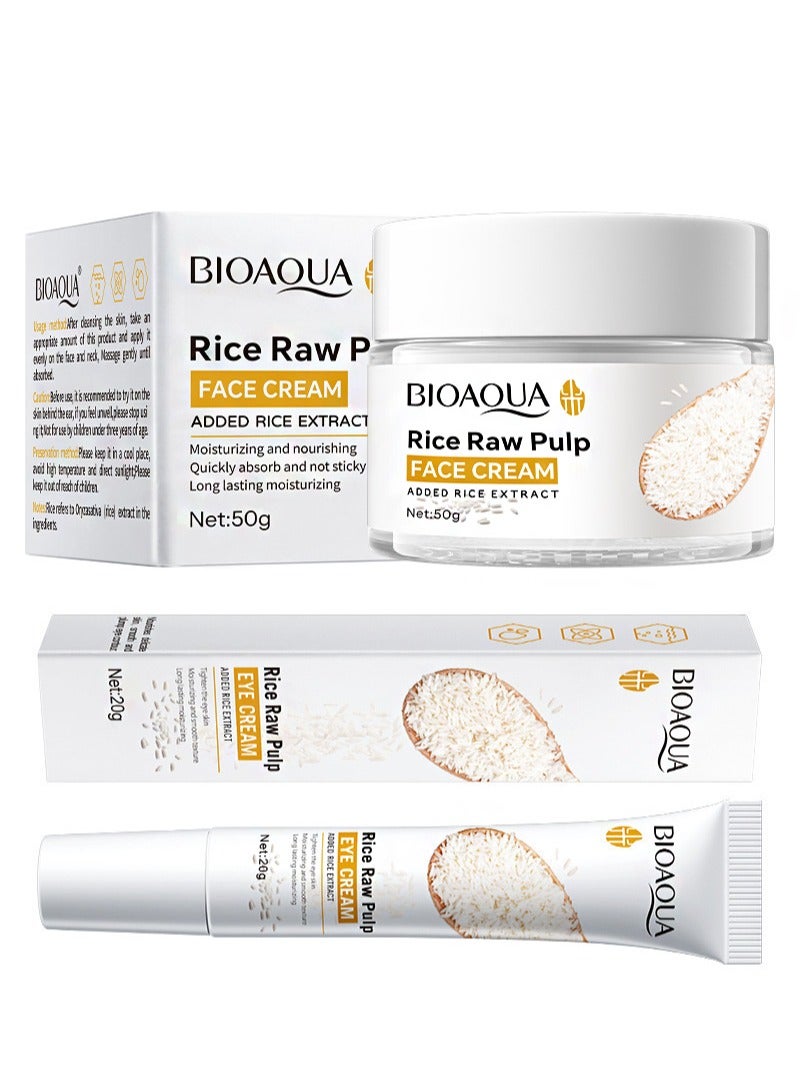 BIOAOUA Rice Raw Pulp Face Cream And Eye Cream Set，Moisturizes Skin, Shrinks Pores, Rice Extract Anti-Aging Moisturizer, Reduces Dark Circles And Eye Bags (50g+20g) - Image 1