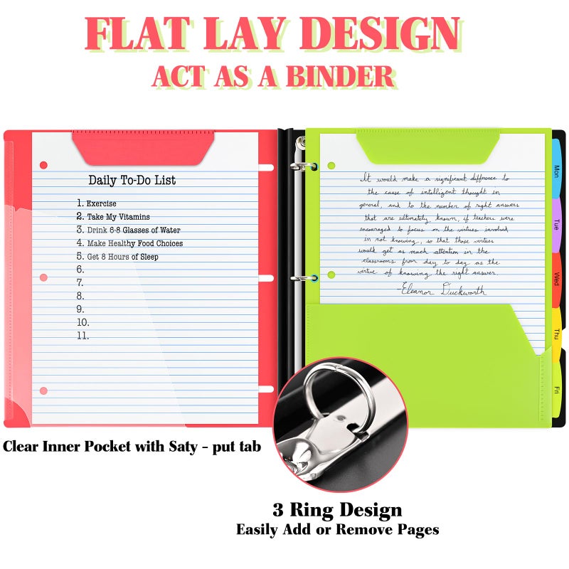 INFUN All-in-one Telescoping Binder Notebookï¼Œ3 Ring Notebook Binder with 1 Plastic Movable Pocket Folder,5 Plastic Subject dividers and Graph Paper and College Ruled Paper - Red - Image 3