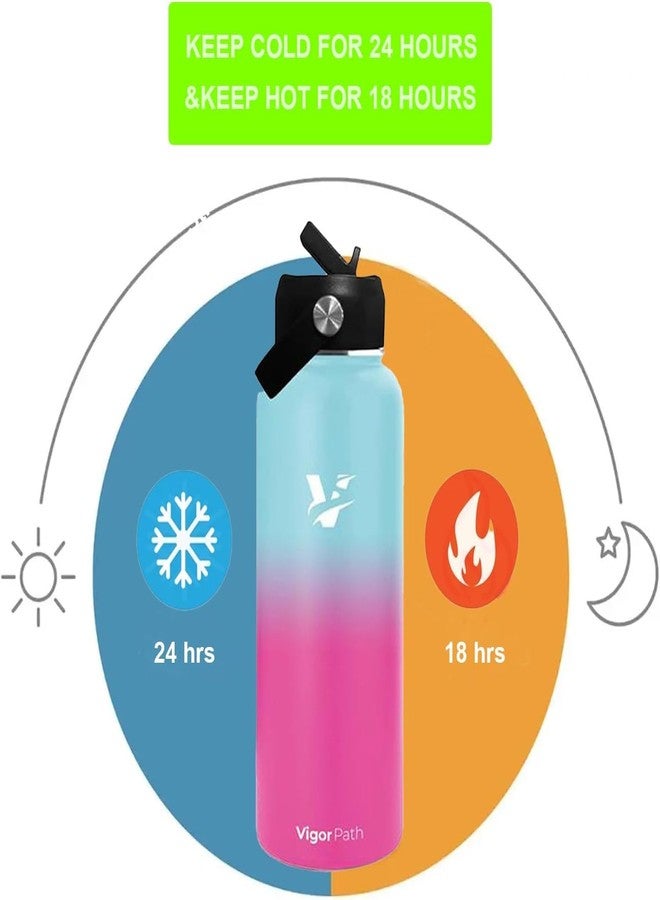 vigor path Vacuum Insulated Water Bottle - Stainless Steel Water Bottle with Straw Lid and Flex Cap (Keeps Cold for 24Hours, Hot for 18Hours) Double Wall, Wide Mouth, BPA Free, Leak Proof (Gradient Pink, 40oz) - Image 3