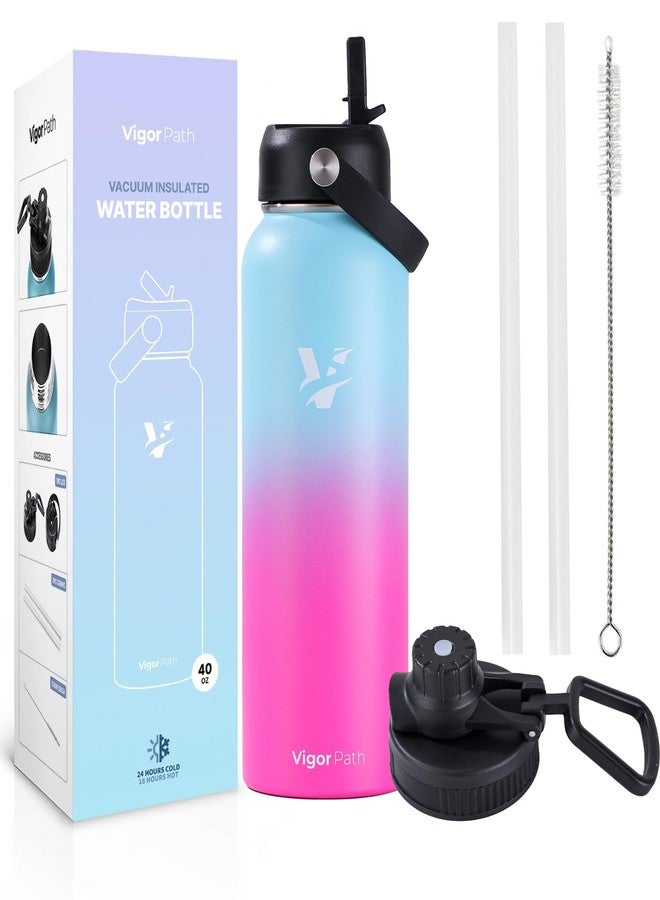 vigor path Vacuum Insulated Water Bottle - Stainless Steel Water Bottle with Straw Lid and Flex Cap (Keeps Cold for 24Hours, Hot for 18Hours) Double Wall, Wide Mouth, BPA Free, Leak Proof (Gradient Pink, 40oz) - Image 1