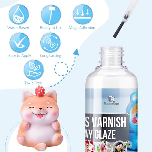 DecorRom Air Dry Clay Glaze - 7oz/200ml Clay Varnish, Polymer Clay Glaze, High Gloss Clay Sculpture Sealant for Air Dry Clay Pottery - Waterproof Scratch Resistant Gloss Varnish Clay Glaze for Ceramics - Image 2