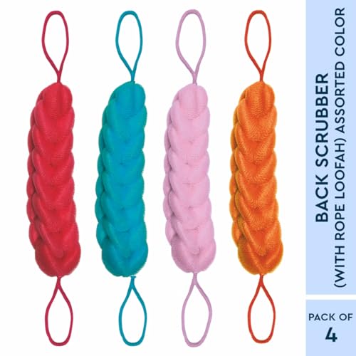 GUBB Back Scrubber For Bathing Exfoliating bath sponge shower pouf loofah back scrubber mesh strap skin washer with rope handles (Pack of 4) - Image 2
