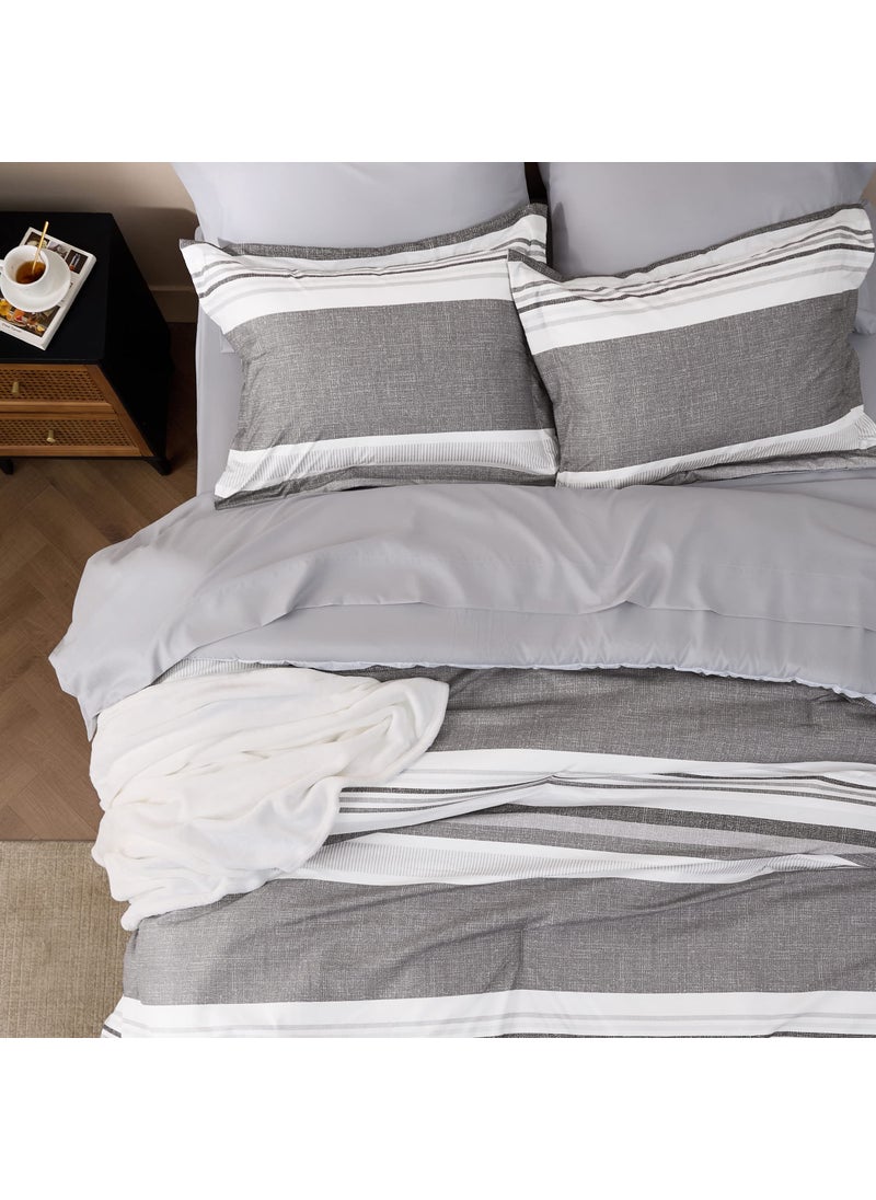 Bedsure Bedsure Twin Comforter Set - 5 Pieces Grey White Striped Bedding Sets Twin Bed in A Bag with Comforters Twin Size  Sheets  Pillowcase & Sham  Bed Sets  - Image 3