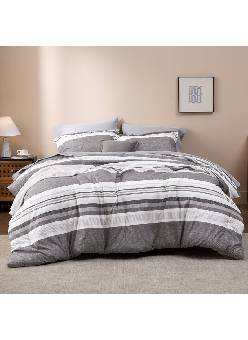 Bedsure Bedsure Twin Comforter Set - 5 Pieces Grey White Striped Bedding Sets Twin Bed in A Bag with Comforters Twin Size  Sheets  Pillowcase & Sham  Bed Sets  - Image 2