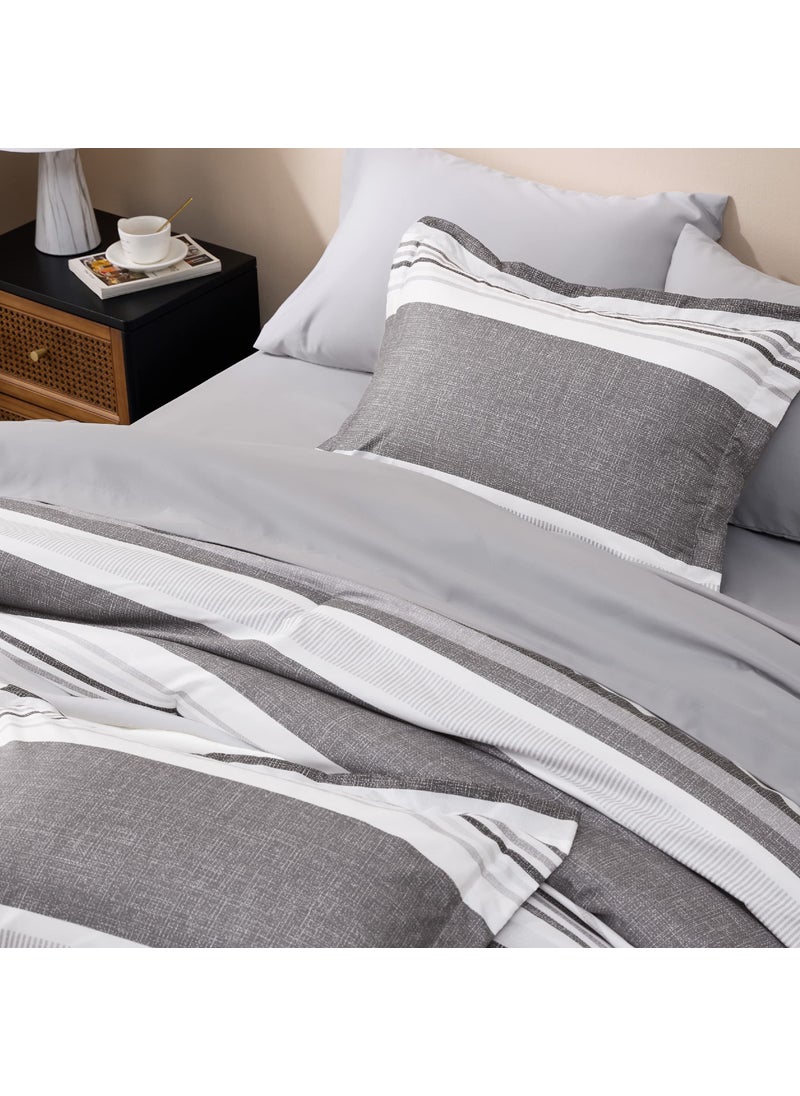 Bedsure Bedsure Twin Comforter Set - 5 Pieces Grey White Striped Bedding Sets Twin Bed in A Bag with Comforters Twin Size  Sheets  Pillowcase & Sham  Bed Sets  - Image 4