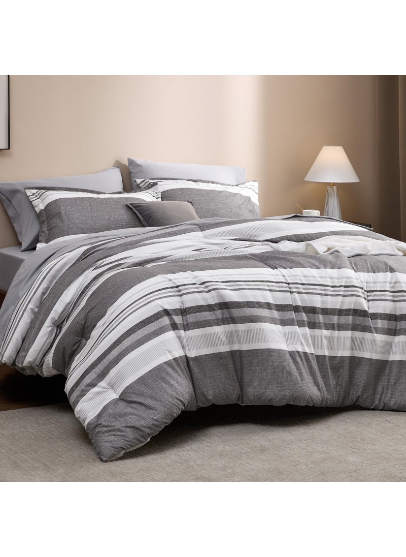 Bedsure Bedsure Twin Comforter Set - 5 Pieces Grey White Striped Bedding Sets Twin Bed in A Bag with Comforters Twin Size  Sheets  Pillowcase & Sham  Bed Sets  - Image 1