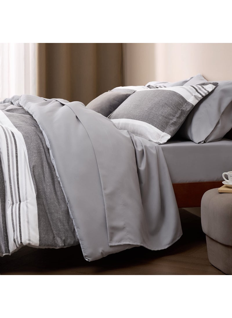 Bedsure Bedsure Twin Comforter Set - 5 Pieces Grey White Striped Bedding Sets Twin Bed in A Bag with Comforters Twin Size  Sheets  Pillowcase & Sham  Bed Sets  - Image 5