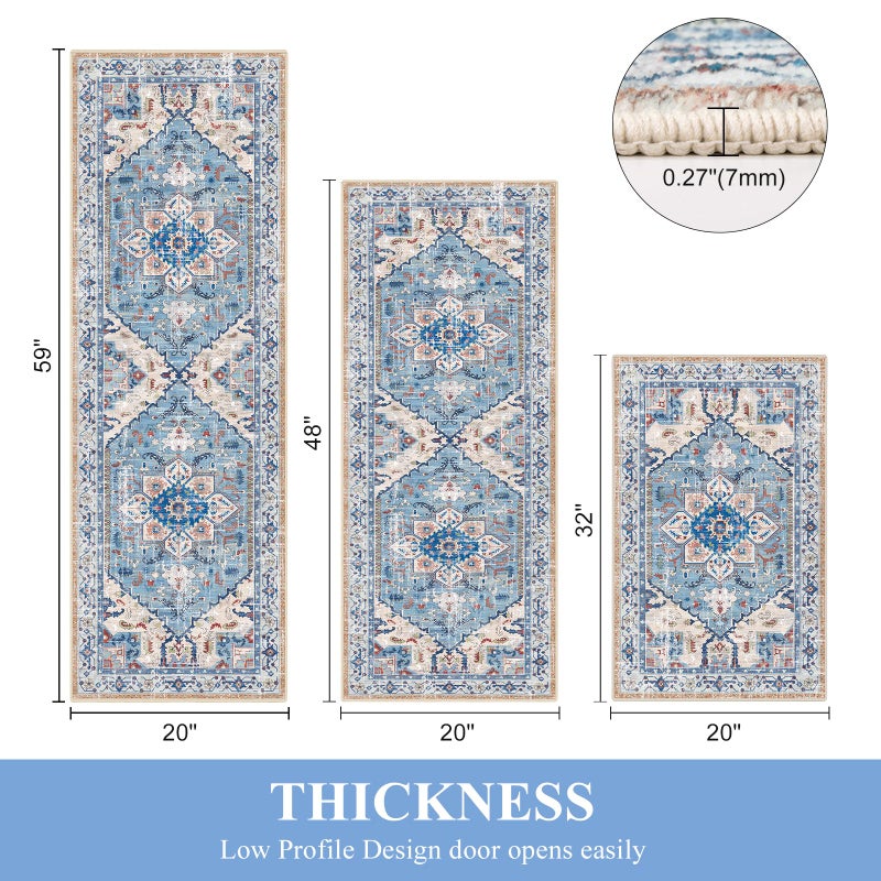 Yamaziot Boho Washable Kitchen Rugs Sets of 3, Non Slip Kitchen Mats for Floor with Rubber Backing, Waterproof & Stain Resistant Thick Carpet Runner Throw Rug for Kitchen, Laundry Room, Hallway - Image 2