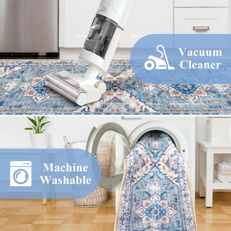 Yamaziot Boho Washable Kitchen Rugs Sets of 3, Non Slip Kitchen Mats for Floor with Rubber Backing, Waterproof & Stain Resistant Thick Carpet Runner Throw Rug for Kitchen, Laundry Room, Hallway - Image 4