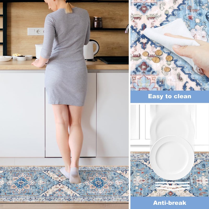 Yamaziot Boho Washable Kitchen Rugs Sets of 3, Non Slip Kitchen Mats for Floor with Rubber Backing, Waterproof & Stain Resistant Thick Carpet Runner Throw Rug for Kitchen, Laundry Room, Hallway - Image 5