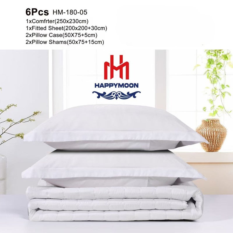HAPPYMOON طقم لحاف الفراش Happymoon بحجم كينج - طقم سرير مبطن صلب مكون من 6 قطع من قماش ستوكات ، ويشمل لحاف ، وشرشف مطاطي ، وسادة وسادة وأغطية لنوم ناعم ومريح - Image 2