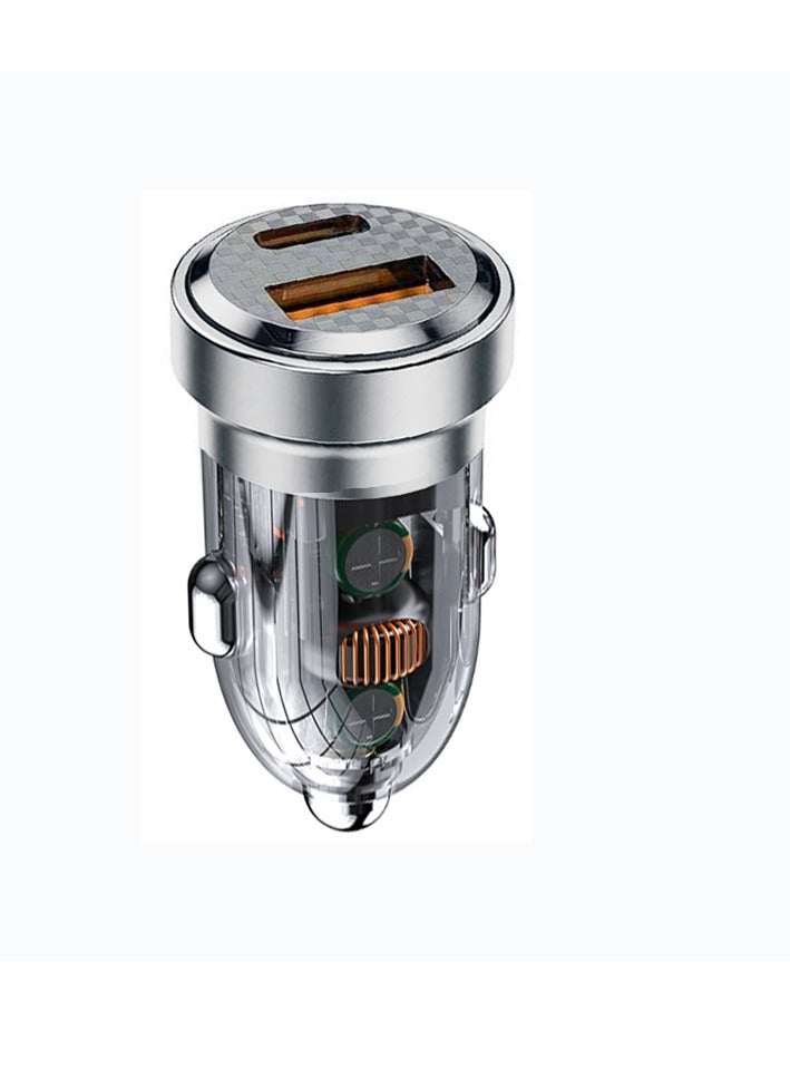 Fast Car Charger PD 30W QC 3.0 Power Adapter iPhone 15 Car Charger Fast Charging Samsung 25W Car USB Plug for Samsung, iPhone, iPad Pro/Air, Huawei, Oneplus, Xiaomi, etc Transparent - Image 1