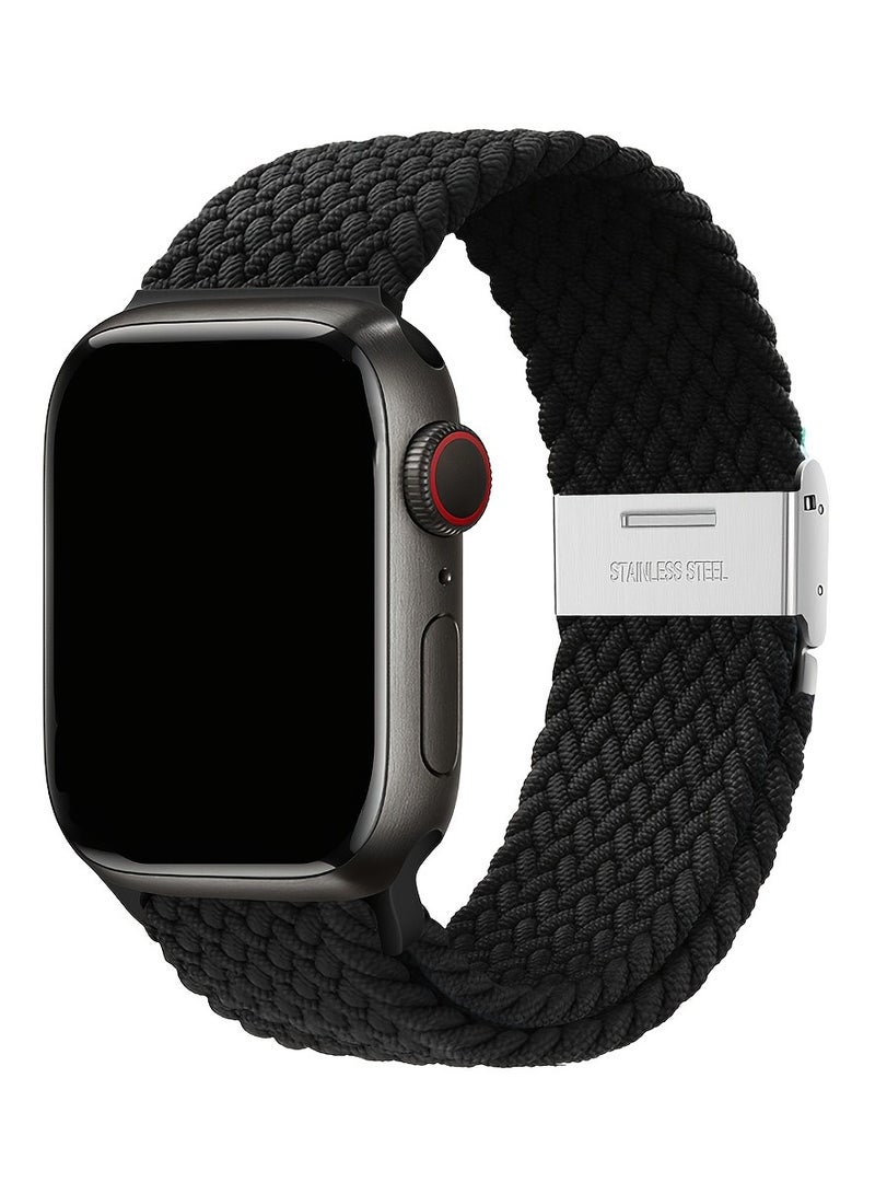 حزام نايلون بحلقة مشبك منقسمة لساعة أبل، حزام نايلون مضفر قابل للتعديل بدائرة واحدة لساعة أبل مع مشبك معدني صامت، سوار معصم رياضي مرن متوافق مع سلسلة iWatch 1-10، SE، Ultra، حزام لـ 49 مم 45 مم 44 مم 42 مم - Image 3