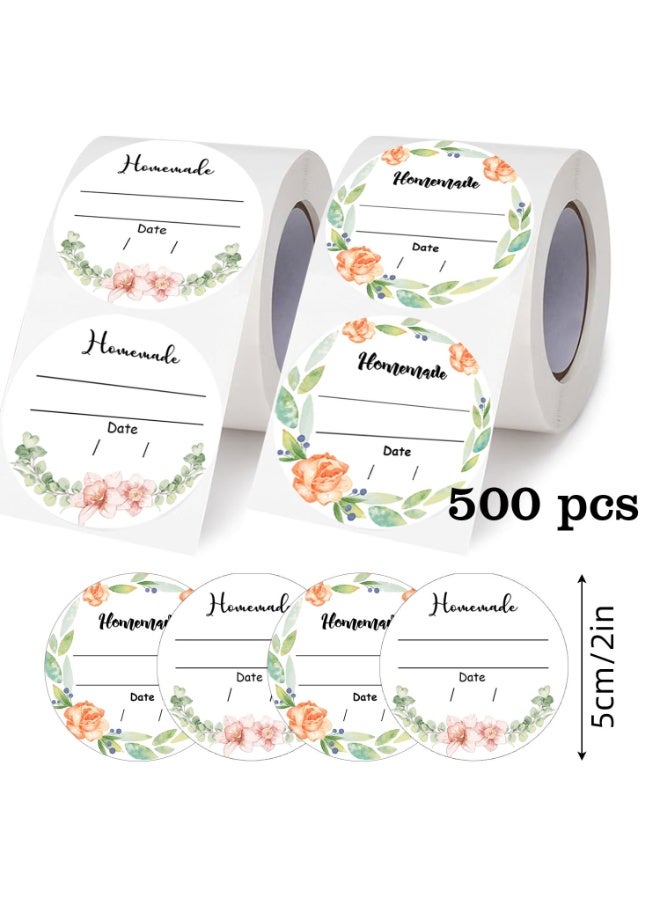 500 قطعة من ملصقات تعليب النباتات الخضراء بالألوان المائية ملصقات طعام مستديرة 2 بوصة - اكتب على محتويات التاريخ ملصقات أغطية جرة تعليب مع خطوط لبرطمانات ميسون مربى محلية الصنع وجيلي - Image 3