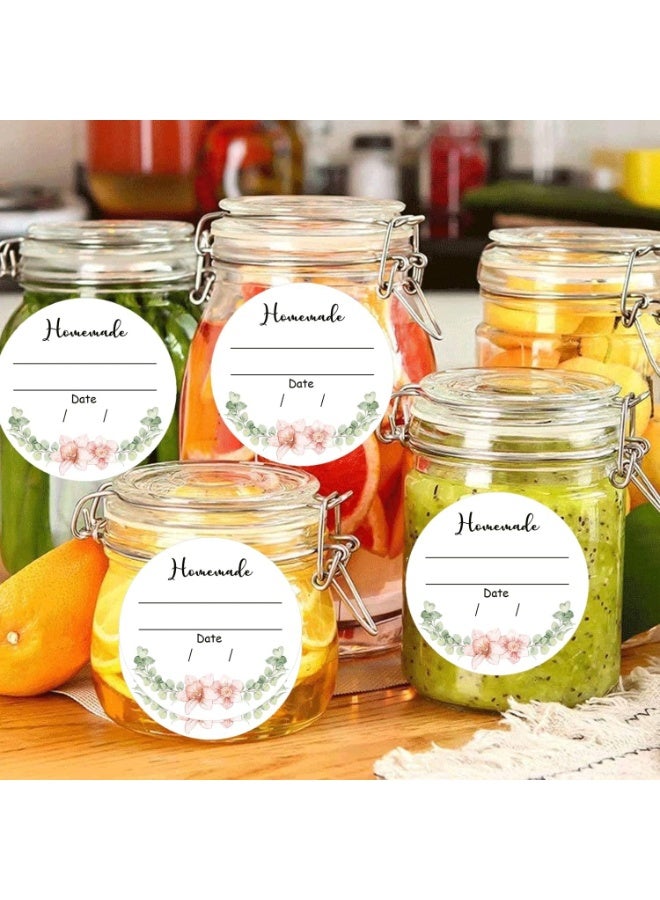500 قطعة من ملصقات تعليب النباتات الخضراء بالألوان المائية ملصقات طعام مستديرة 2 بوصة - اكتب على محتويات التاريخ ملصقات أغطية جرة تعليب مع خطوط لبرطمانات ميسون مربى محلية الصنع وجيلي - Image 4
