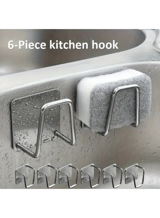 6 Pcs Black Stainless Steel Self Adhesive Kitchen Hooks Waterproof Space Saving Wall Mount - Image 1