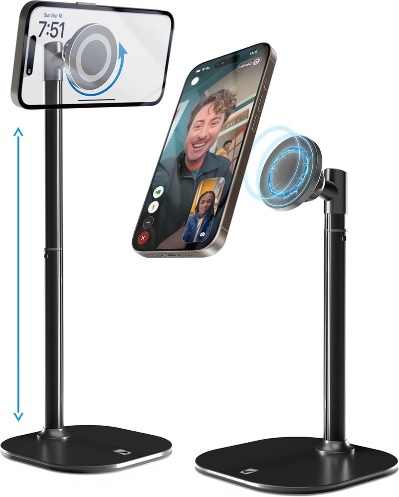 cooper MagStand - Adjustable Magnetic iPhone Stand for Desk & Phone Holder for Video Recording, Compatible with MagSafe, Stand for iPhone 17 Pro Max, 16-12, Small Mag Safe Tripod (Night Black) - Image 1