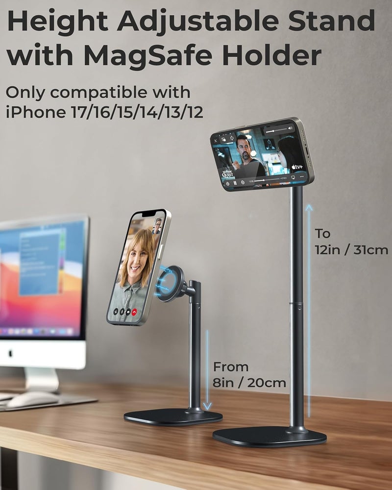 cooper MagStand - Adjustable Magnetic iPhone Stand for Desk & Phone Holder for Video Recording, Compatible with MagSafe, Stand for iPhone 17 Pro Max, 16-12, Small Mag Safe Tripod (Night Black) - Image 2