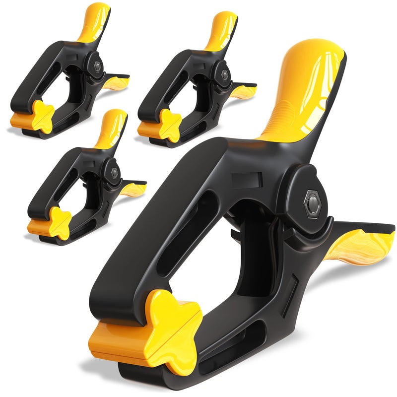 EQUIPTZ 6 inch Spring Clamps Heavy Duty - 4 Pack Large Plastic Clamps for Woodworking, Crafts, Backdrop and Pool Cover with 3 inch Mouth Opening - Rust Free Spring Clips with Non-Detachable Jaw Pads - Image 1