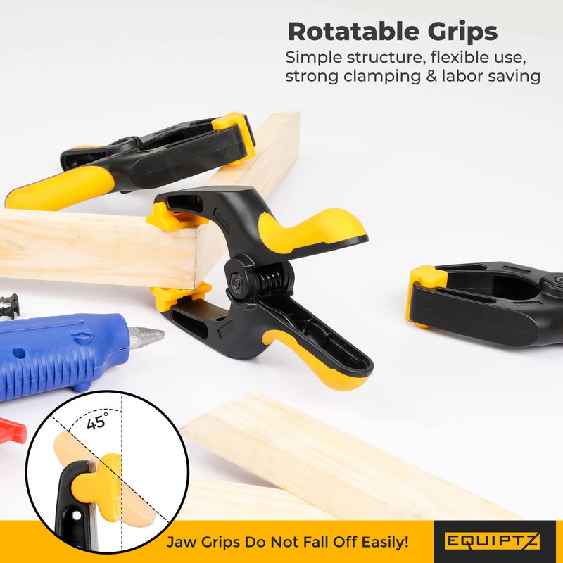 EQUIPTZ 6 inch Spring Clamps Heavy Duty - 4 Pack Large Plastic Clamps for Woodworking, Crafts, Backdrop and Pool Cover with 3 inch Mouth Opening - Rust Free Spring Clips with Non-Detachable Jaw Pads - Image 4