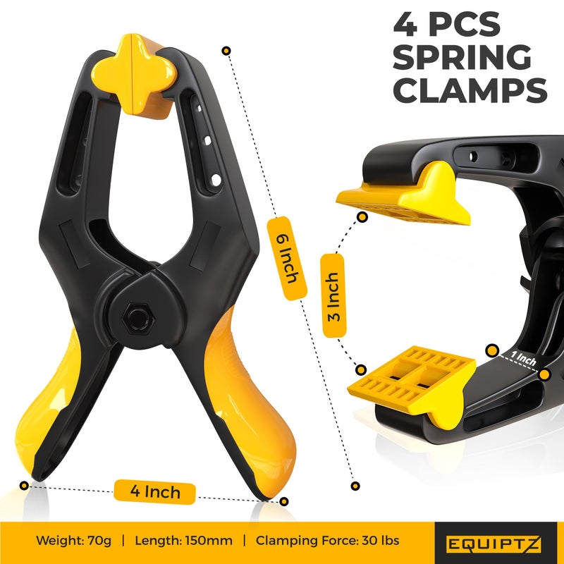 EQUIPTZ 6 inch Spring Clamps Heavy Duty - 4 Pack Large Plastic Clamps for Woodworking, Crafts, Backdrop and Pool Cover with 3 inch Mouth Opening - Rust Free Spring Clips with Non-Detachable Jaw Pads - Image 3