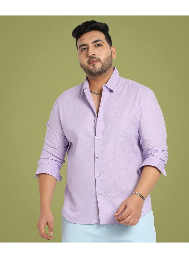 Instafab Plus Men's Lavender Self-Design Striped Shirt
