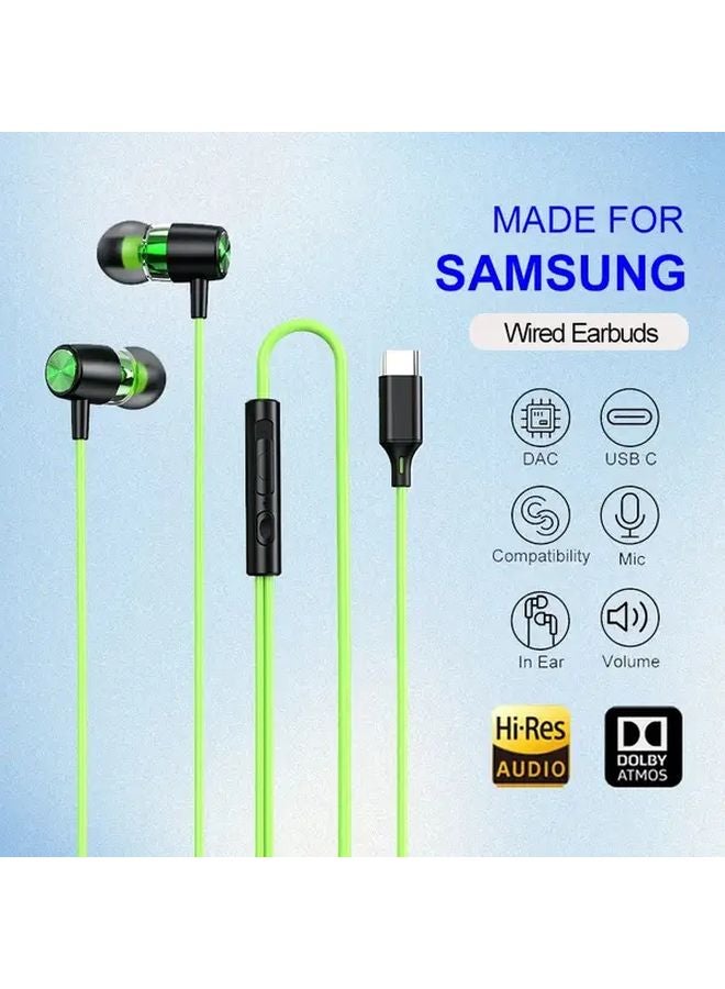 White Type C Wired Earbuds with Mic for Samsung Galaxy S25 S24 S23 S22 S21 Ultra A53 - Image 2