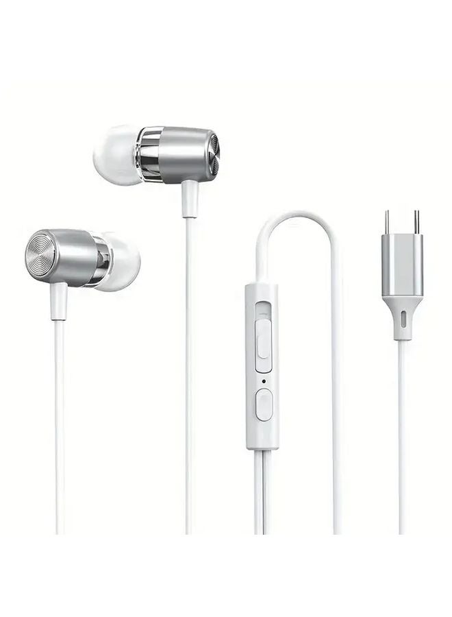 White Type C Wired Earbuds with Mic for Samsung Galaxy S25 S24 S23 S22 S21 Ultra A53 - Image 1