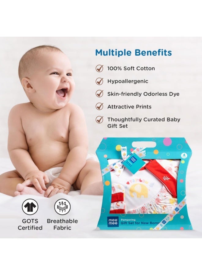 Mee Mee New Born Baby Gift Set | Soft Cotton Clothing Essentials for Infants/Baby Girls, Boys | Baby Shower Clothing Hamper (4 Pieces, Red)| Ideal Gift for New Born Baby - Image 3