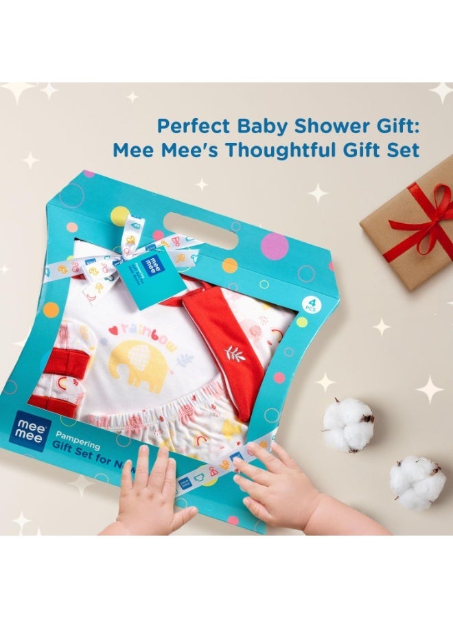 Mee Mee New Born Baby Gift Set | Soft Cotton Clothing Essentials for Infants/Baby Girls, Boys | Baby Shower Clothing Hamper (4 Pieces, Red)| Ideal Gift for New Born Baby - Image 2